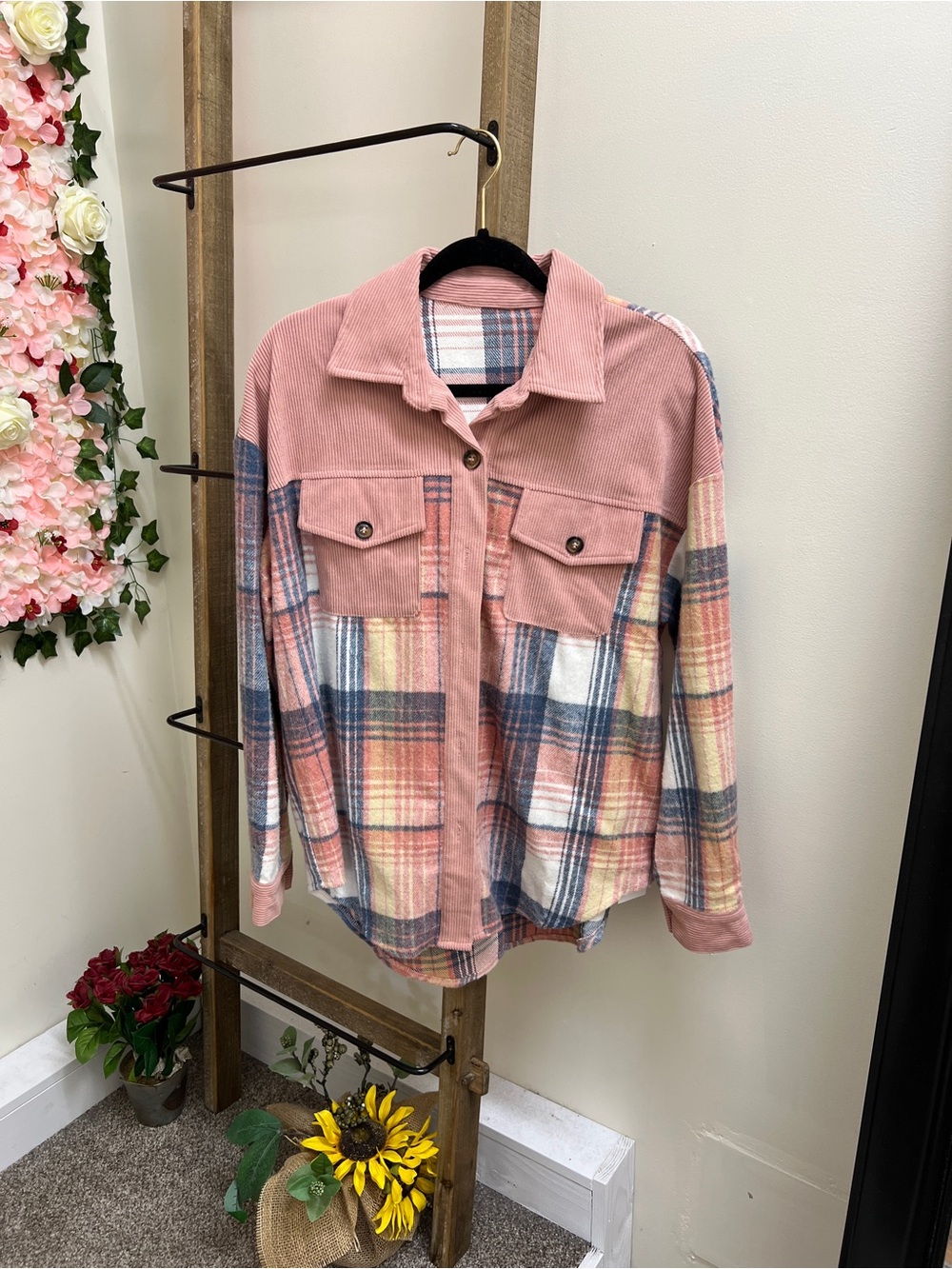 Women's Pink Plaid Shacket Jacket